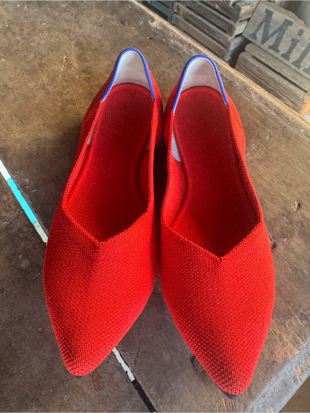 Rothy’s The Point Flats Women’s 6.5 Cherry Red Knit Pointed Toe Ballet Shoes